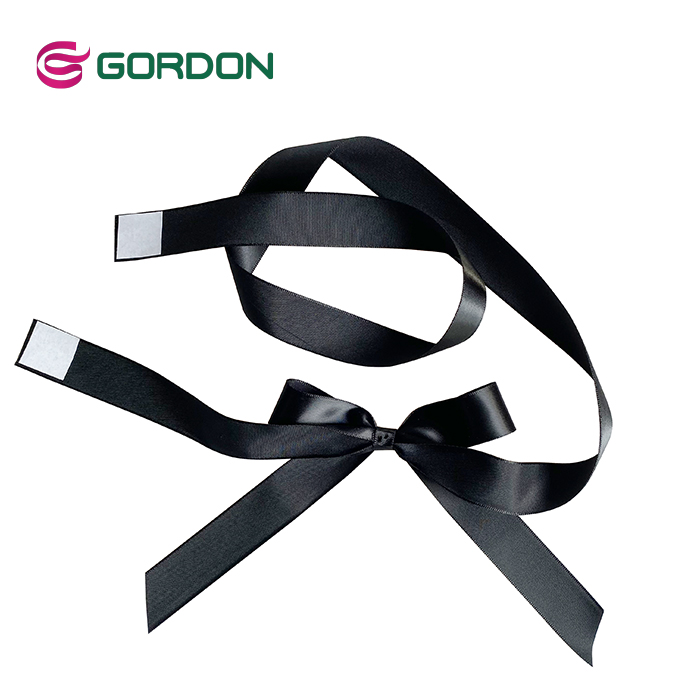 Gordon Ribbons Customized Gift Packing Bow Wine Bottle Neck Pre-made Bow With Double Faced Adhesive Tape On