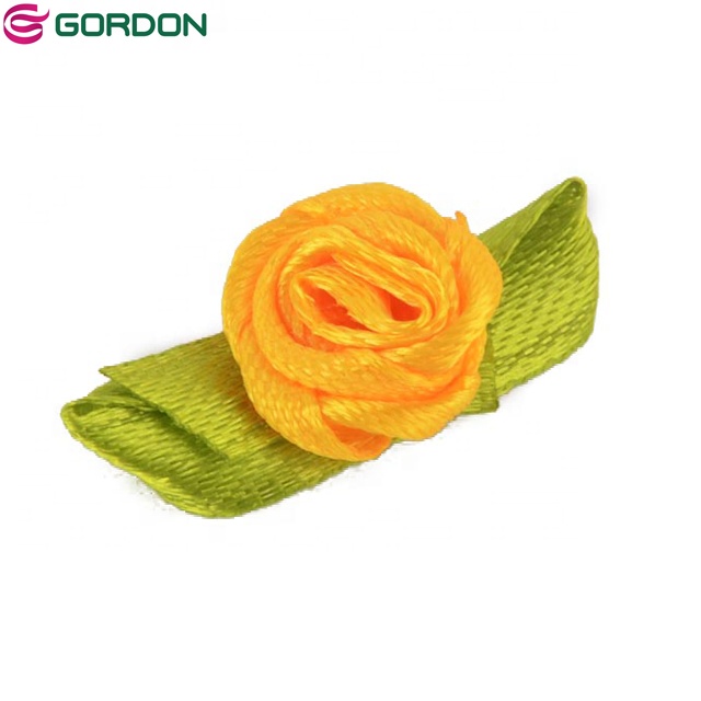 Gordon Ribbons Eid 100% polyester custom size and color  all kinds of mini ribbon rose with green leaves for decoration