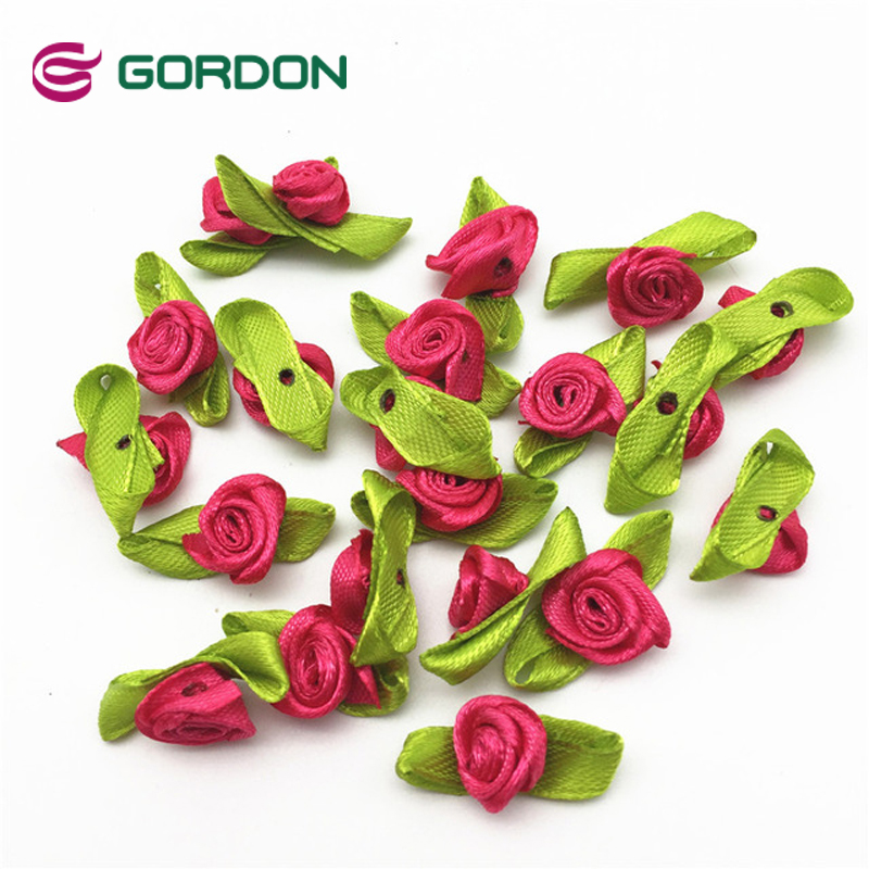 Gordon Ribbons Eid 100% polyester custom size and color  all kinds of mini ribbon rose with green leaves for decoration