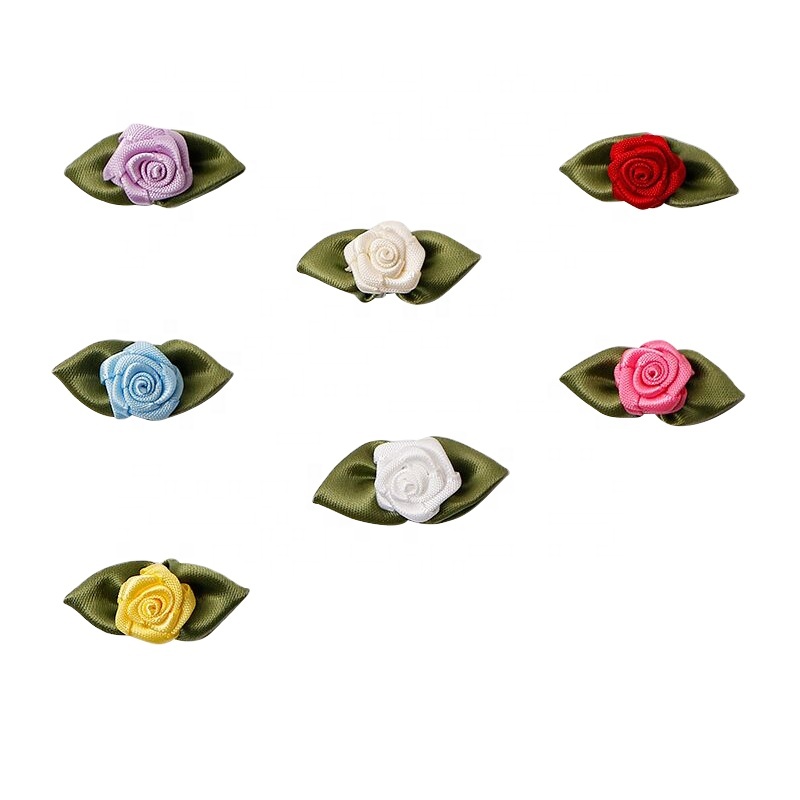 Gordon Ribbons Eid 100% polyester custom size and color  all kinds of mini ribbon rose with green leaves for decoration