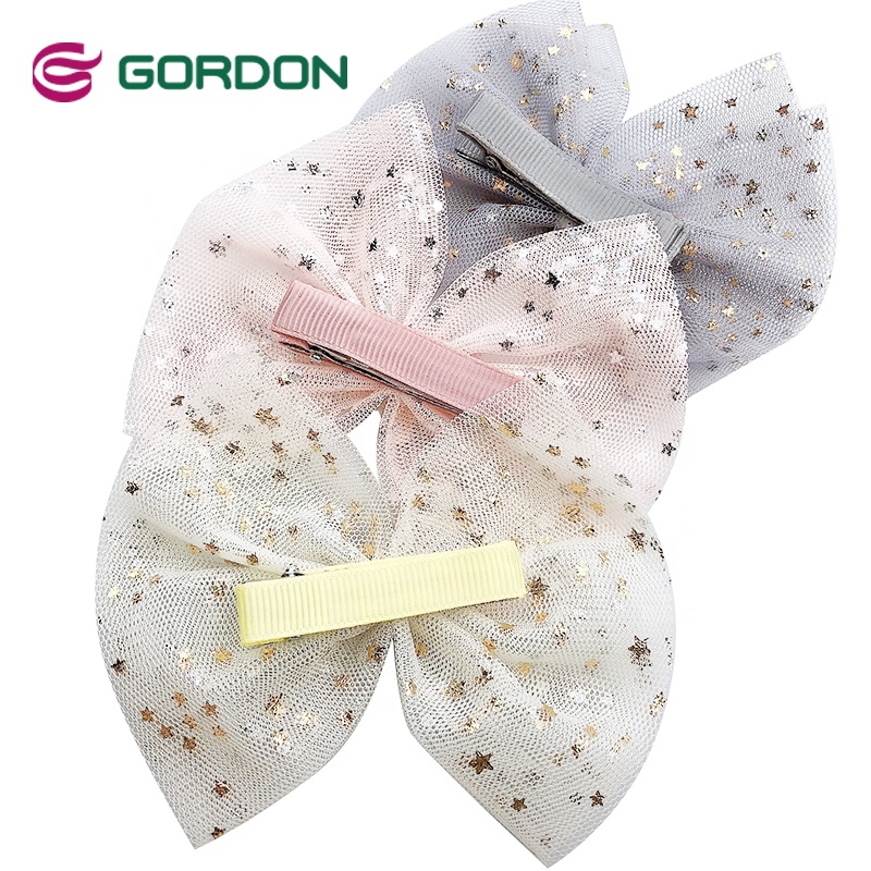 Gordon Ribbons Grenadine Rhinestone Hair Clip Packaging With Glitter Star Kid Hair Bow Clips Set