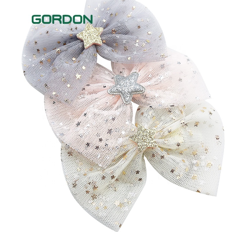 Gordon Ribbons Grenadine Rhinestone Hair Clip Packaging With Glitter Star Kid Hair Bow Clips Set