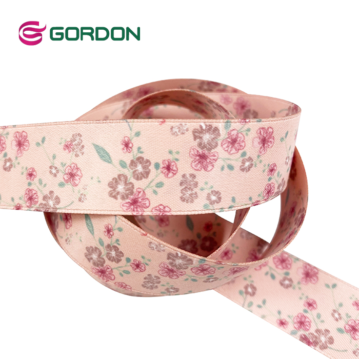 Gordon Ribbons High Quality 19mm Matt Print Flora Print Full Dull Double Face Satin Ribbon With Double Side Heat-Transfer Print