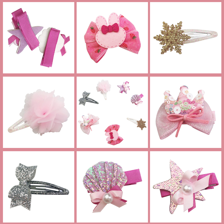 Gordon Ribbons Mario Ribbon Caracters Girls Ribbon Bows Baby Girl Pink Shiny Shell Hair Bows  With Clips And Pearl