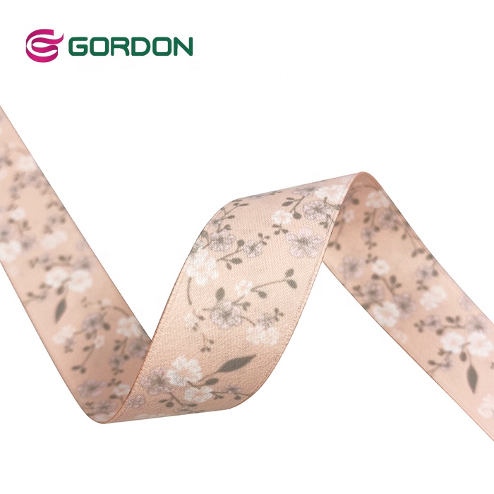 Gordon Ribbons Matte Full-Dull Polyester Satin Ribbon Flora Pattern Print With Double Side Heat-Transfer Print for Gift packing