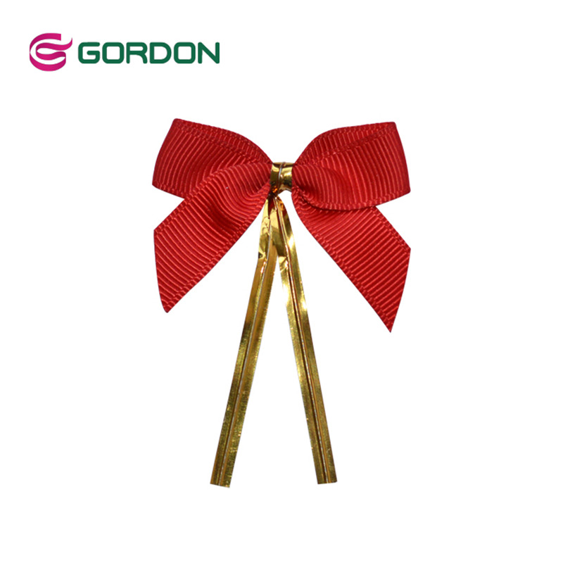 Gordon Ribbons Nastro Tessuto Cheerbow Luxury 4 Cm Wire Edge  Red Bow With Gold Twist Tie & Twist Clip On For Candies Packing