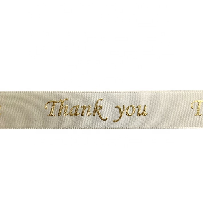 Gordon Ribbons Polyester 16mm Silk Custom Logo SF Satin Ribbon With Gold Foil Print for Thanks Giving Day Gift packaging