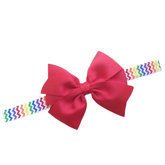 Gordon Ribbons Ruban Cadeau  Grosa3.8Mm Cheerbow  Elastic Head band With Grosgrain Hair Bow For Baby And Infant