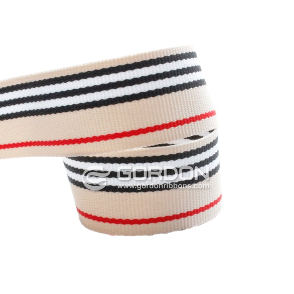 Gordon Ribbons Ruban Gros Grain  Burlap White And Natural Stripes 100%  Polyester   black white red Stripe Grosgrain Ribbon