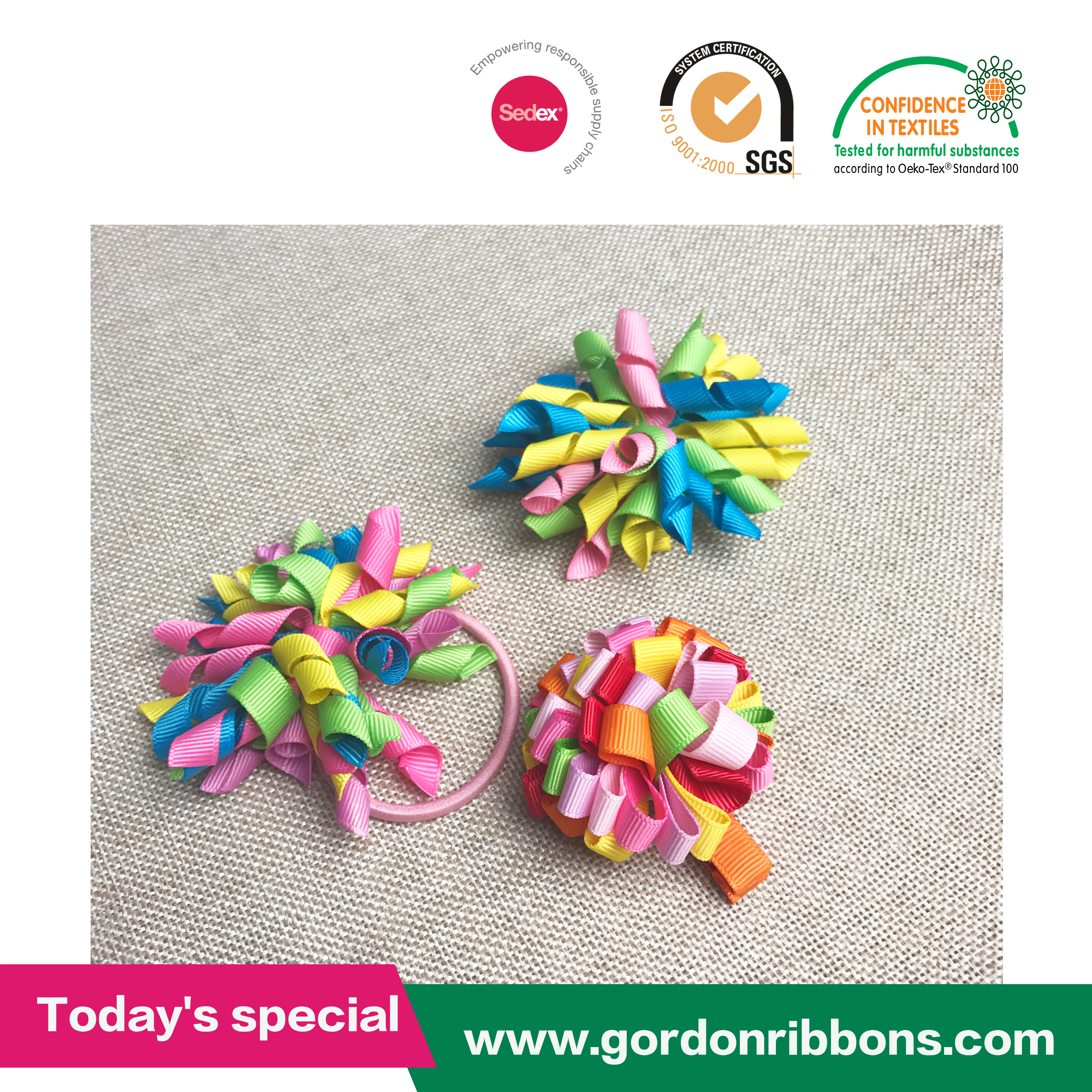 Gordon Ribbons Ruban Satin Cheap Wired Curling  Jacquard Fruit Print Gift Grosgraing Wrapping  Mix Color  With Hair Clip