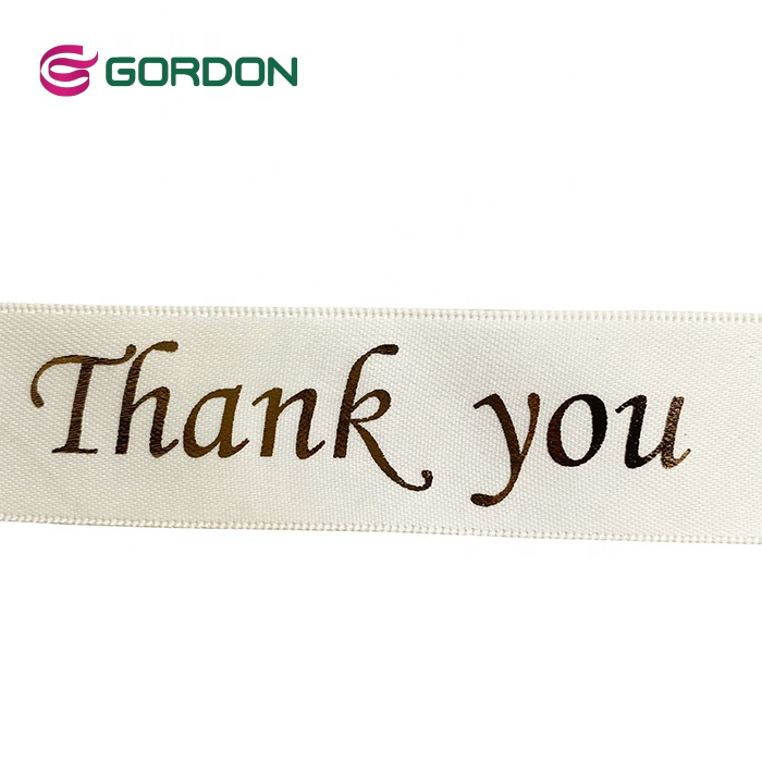Gordon Ribbons Wholesale 100%  Polyester 25mm Thank You Single Double Face Satin Ribbon With Screen Ink & Foil Gold Print