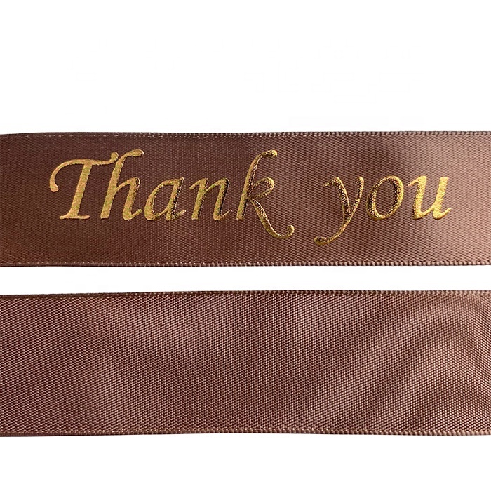 Gordon Ribbons Wholesale 100%  Polyester Custom Logo 25mm Single Double Face Satin Ribbon With foil copper print