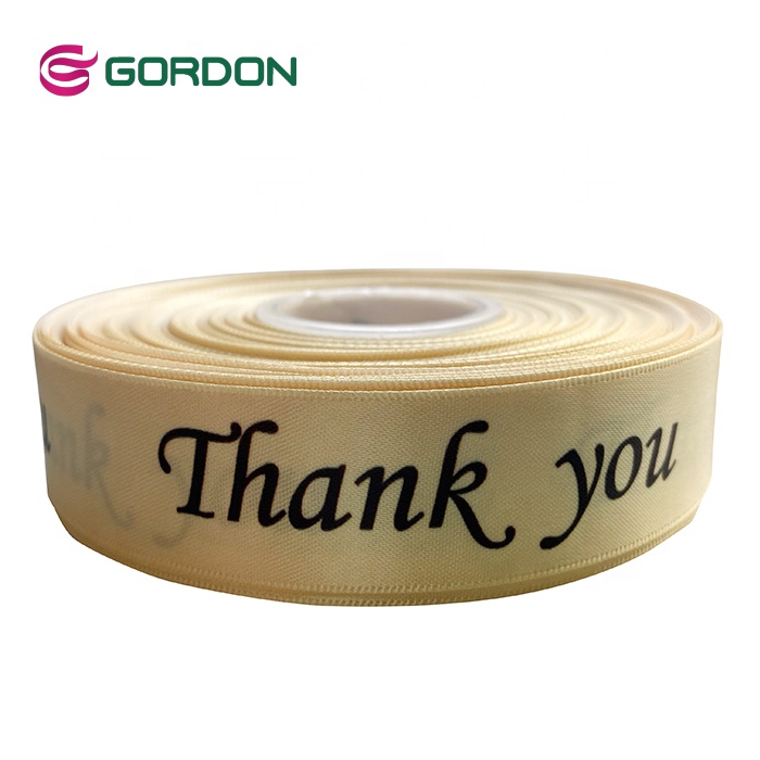 Gordon Ribbons Wholesale Polyester Thank You Ribbon Single Face Satin Ribbon With Heat Transfer Print for  Festival Gift Packing