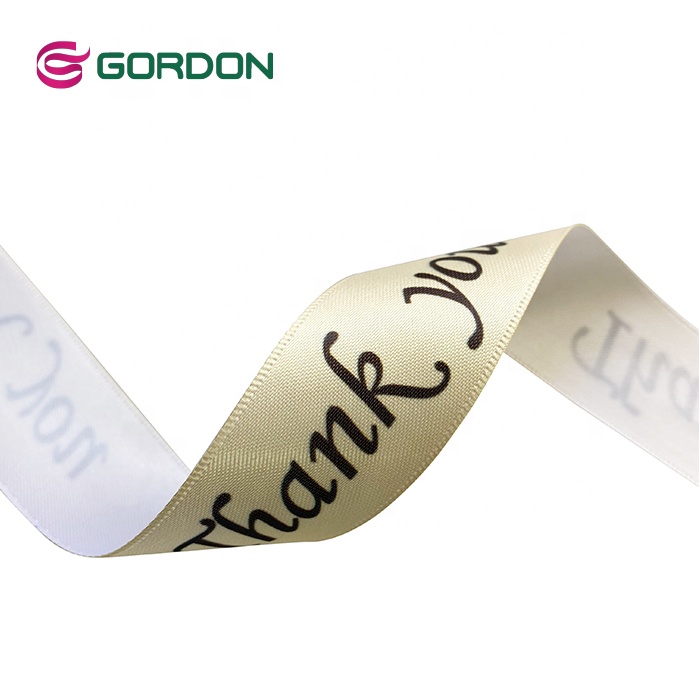 Gordon Ribbons Wholesale Polyester Thank You Ribbon Single Face Satin Ribbon With Heat Transfer Print for  Festival Gift Packing