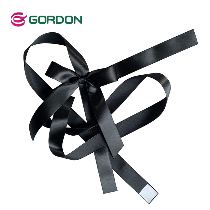 Gordon Satin Ribbons Black Color Gift Packing Bow With Double Faced Adhesive On