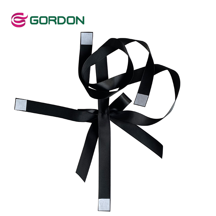 Gordon Satin Ribbons Black Color Gift Packing Bow With Double Faced Adhesive On