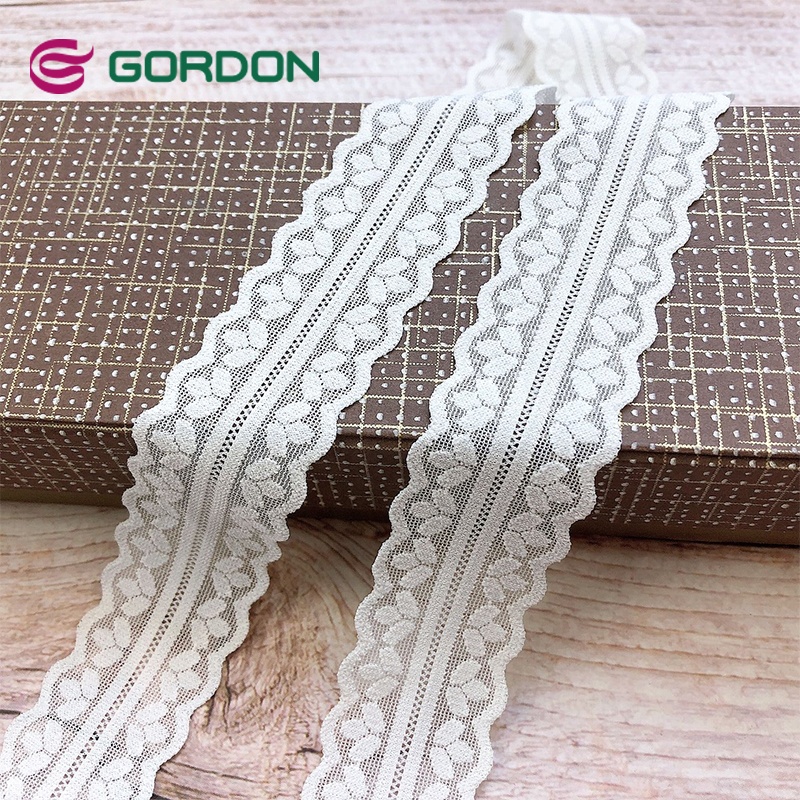 In Stock 3cm Wide Elastic Ivory Lace Fabric Luxury Stretchy Lace Trim for Garment