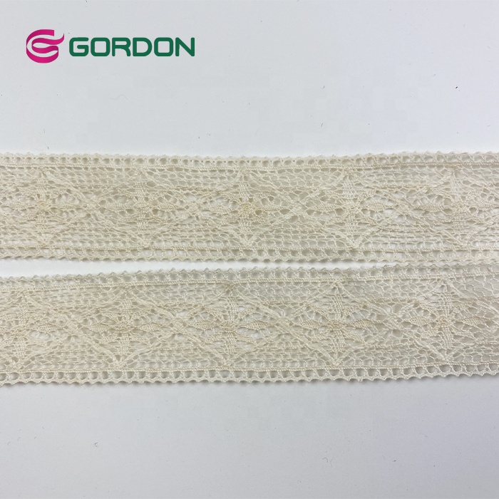 Ivory Lace Fabric Luxury Lace Trim 4.5 cm Crocheted Cotton Lace Ribbon With White Color In Stock