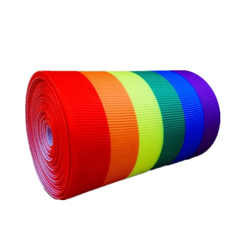 Large Cheap Stock Colorful Customized Printed 100% Polyester Double woven Face Grosgrain Ribbon
