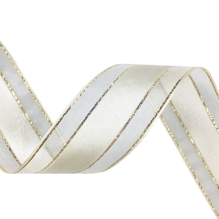 Metallic Edged Arabesque Ribbon,Satin Middle Sheer Ribbon