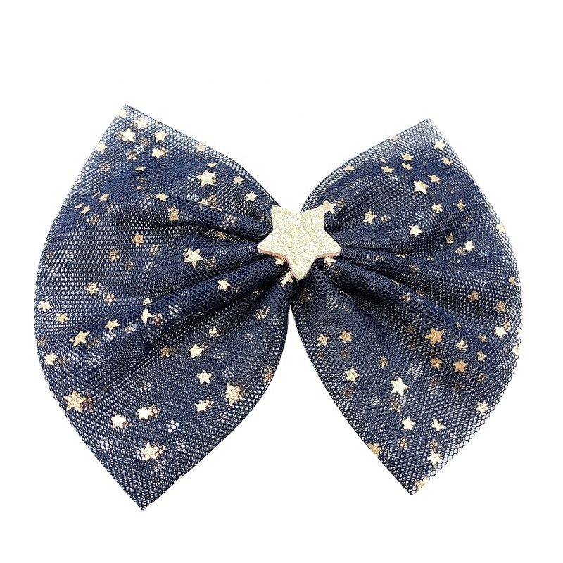 New product hot selling hair bows Lovely gold star butterfly sheer ribbon bows for girls hair