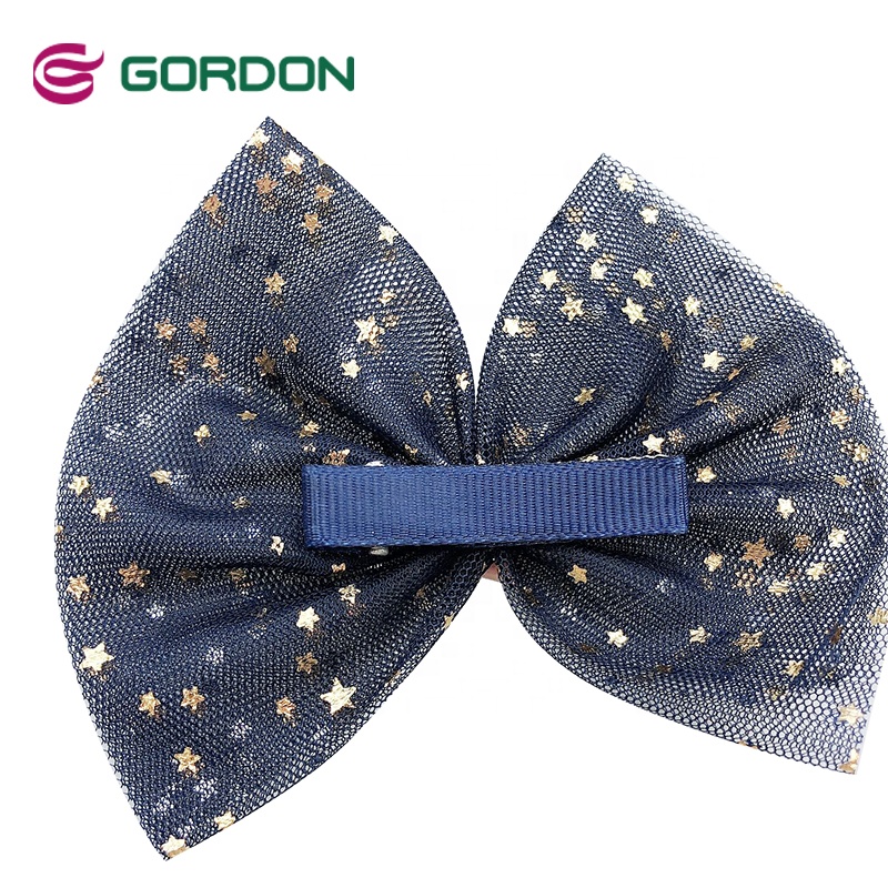 New product hot selling hair bows Lovely gold star butterfly sheer ribbon bows for girls hair
