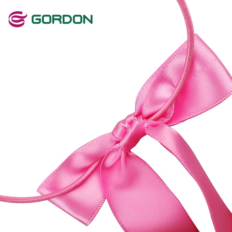 Packaging Satin Ribbon Bow 28 mm Pink Polyester Pre-tied Satin Ribbon With Elastic Loop For Gift Wrapping Decoration