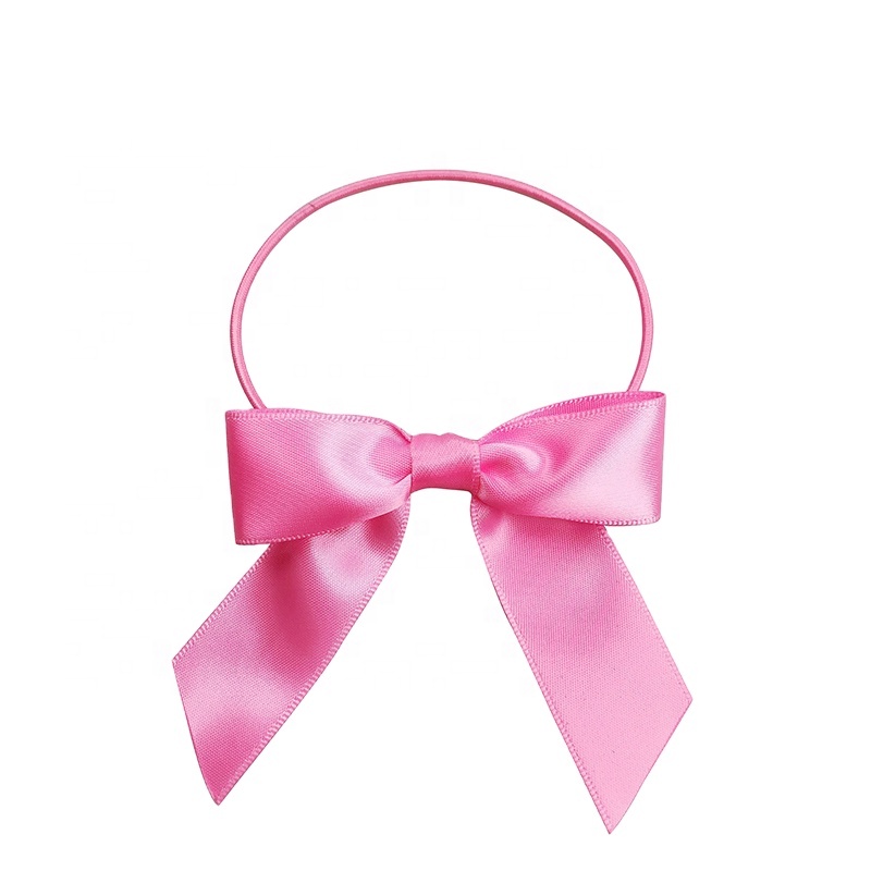 Packaging Satin Ribbon Bow 28 mm Pink Polyester Pre-tied Satin Ribbon With Elastic Loop For Gift Wrapping Decoration