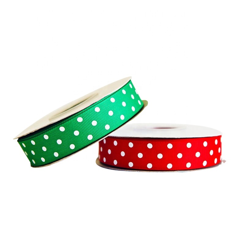 Polka Dots Printed Grosgrain Ribbon , Single Face Printing Ribbon