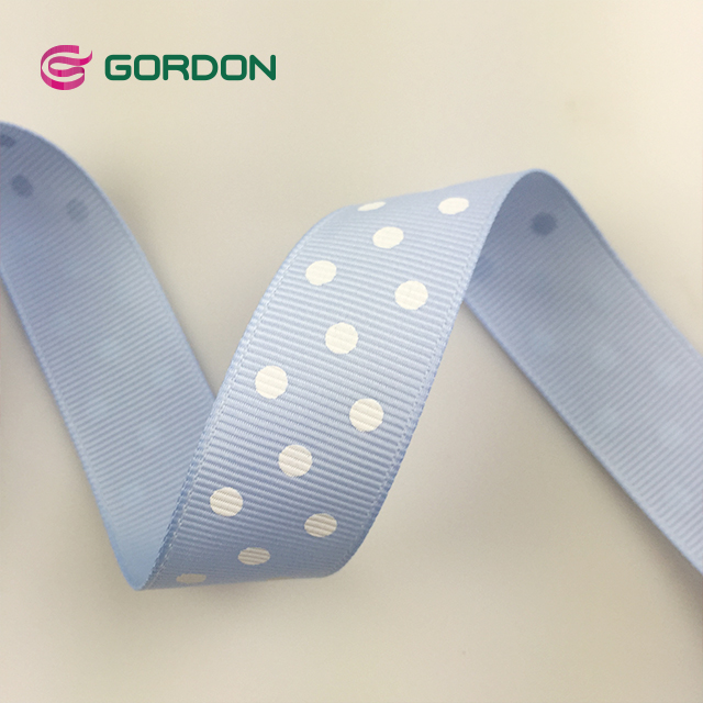 Polka Dots Printed Grosgrain Ribbon , Single Face Printing Ribbon