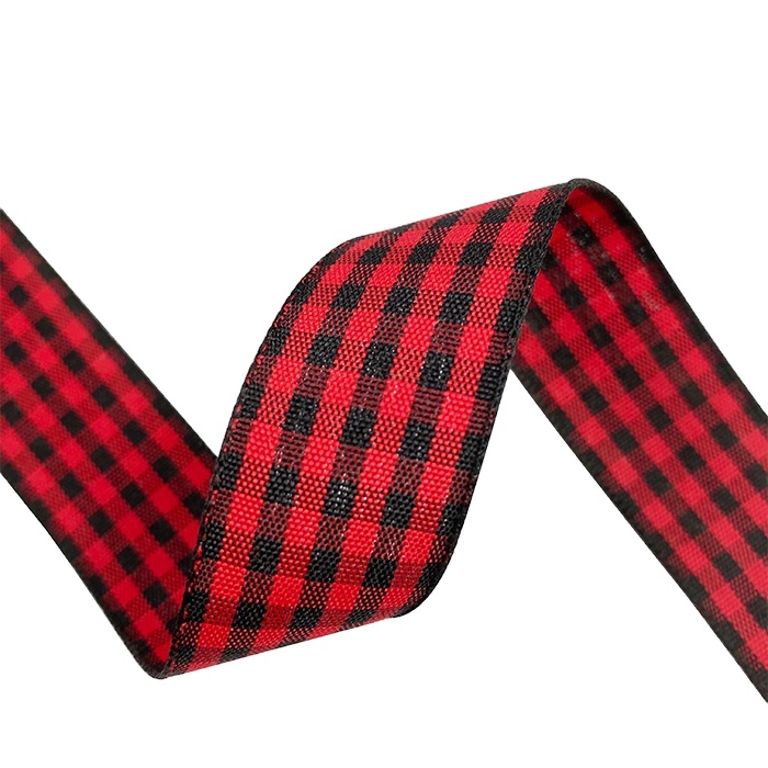 Wholesale Red and Back Plaid Wired Ribbon Gingham Plaid Checker Ribbon For Gift Wrapping Decoration