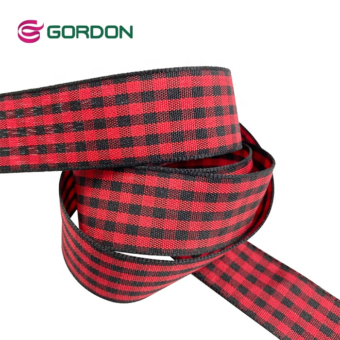 Wholesale Red and Back Plaid Wired Ribbon Gingham Plaid Checker Ribbon For Gift Wrapping Decoration