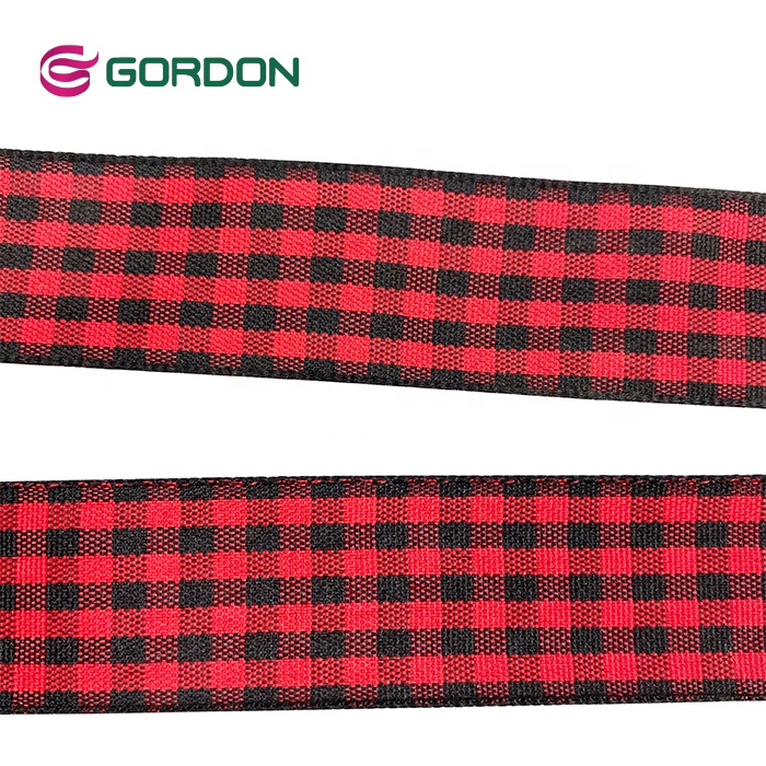 Wholesale Red and Back Plaid Wired Ribbon Gingham Plaid Checker Ribbon For Gift Wrapping Decoration