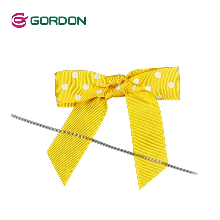 Wholesale White Polka Dot Grosgrain Ribbon Bow Small Twist Tie Ribbon Bow For Candy Gift Wrapping