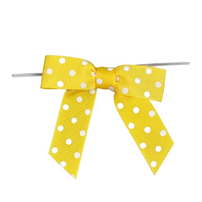 Wholesale White Polka Dot Grosgrain Ribbon Bow Small Twist Tie Ribbon Bow For Candy Gift Wrapping