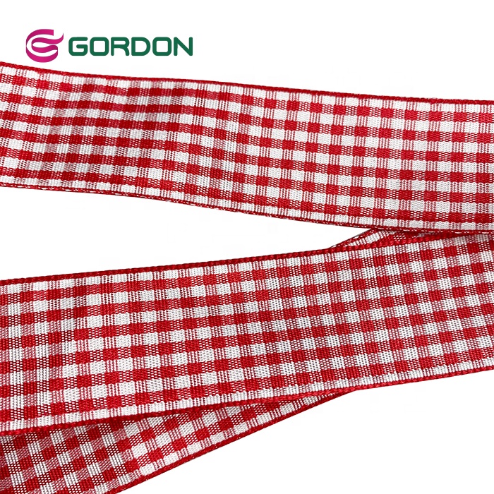 Wholesale woven plaid check gingham  ribbon for gift wrapping decoration