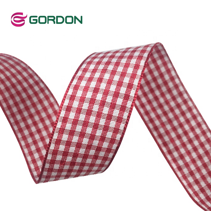 Wholesale woven plaid check gingham  ribbon for gift wrapping decoration