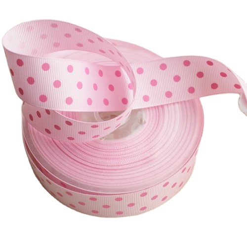 Wholesales Pink Polka Dot Ribbon 1 Inch 25mm Satin Ribbon With Print For Gift Packaging