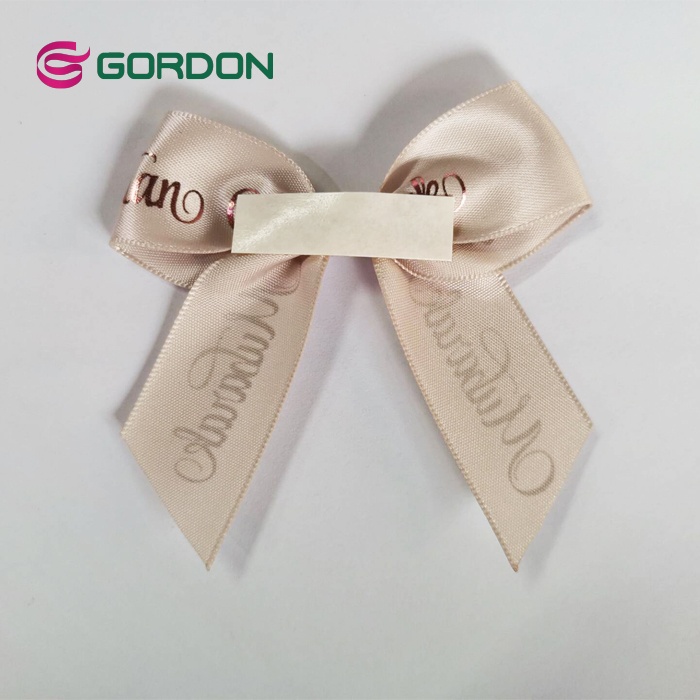 custom logo print self adhesive satin ribbon bow