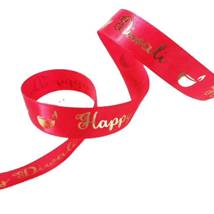 gordon ribbons brand name hot stamp foil print satin ribbon red
