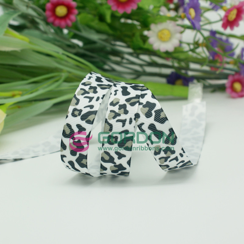 leopard design heat transfer print grosgrain ribbon 7/8 inch