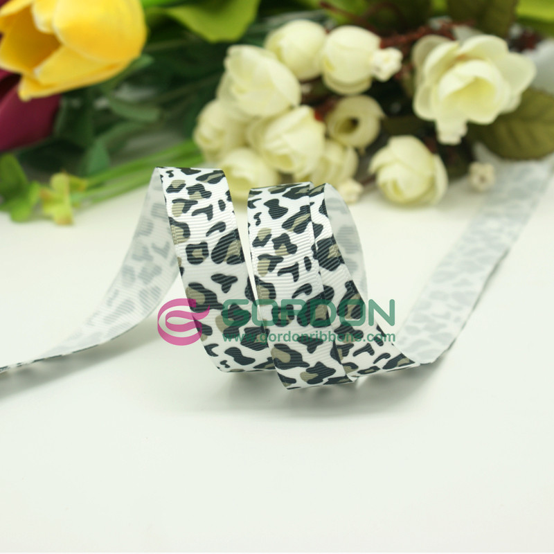 leopard design heat transfer print grosgrain ribbon 7/8 inch
