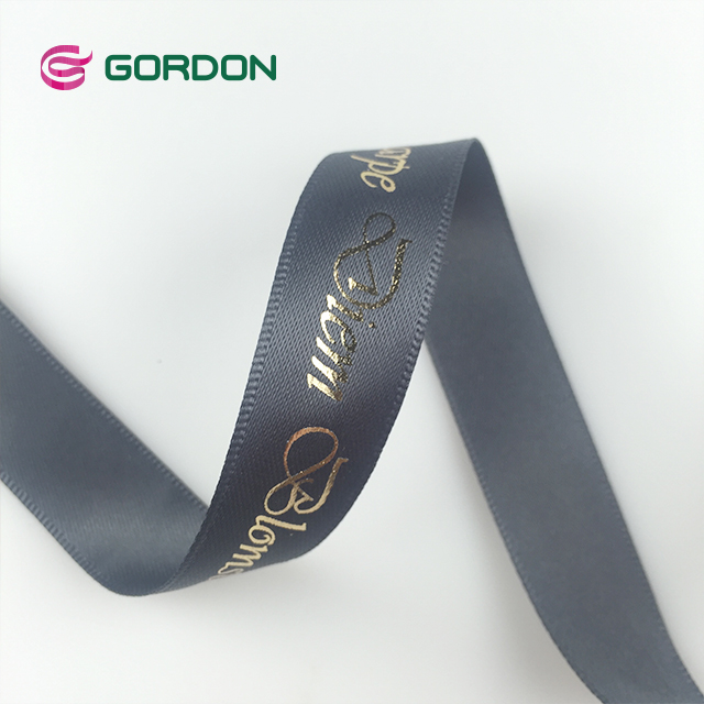 satin ribbon with logo gold hot stamping
