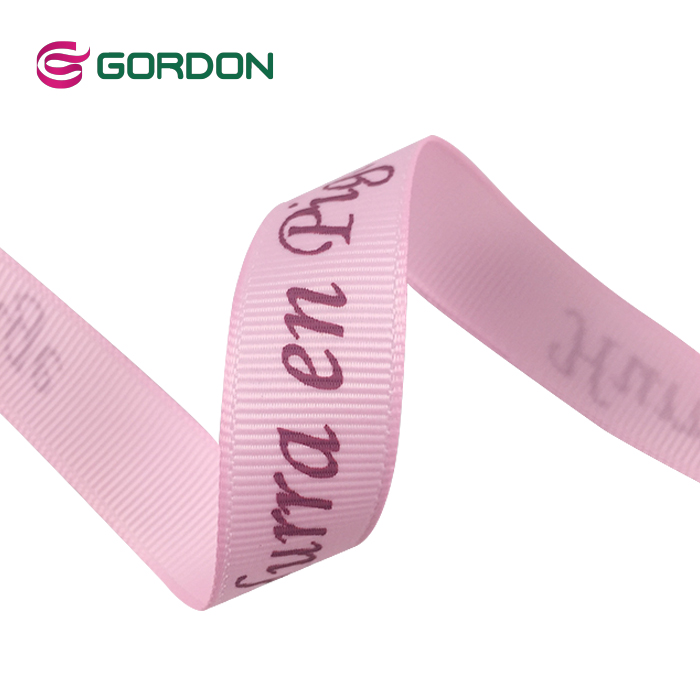 wholesale custom brand name logo printed polyester grosgrain ribbon tape for gift package box wrapping
