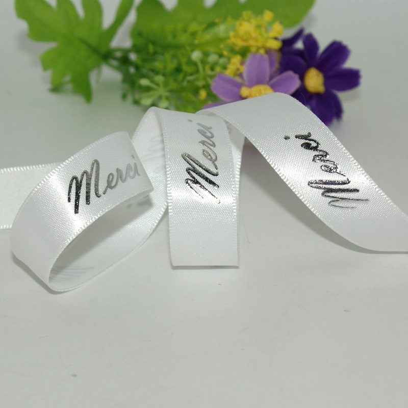 wholesale custom logo 3d gold  puff foil printed satin ribbon