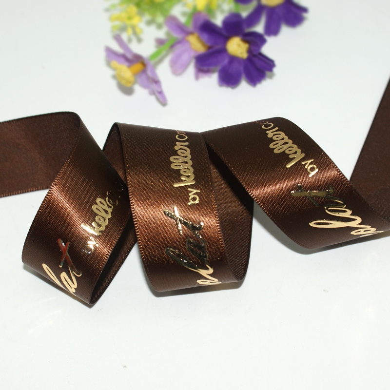 wholesale custom logo 3d gold  puff foil printed satin ribbon