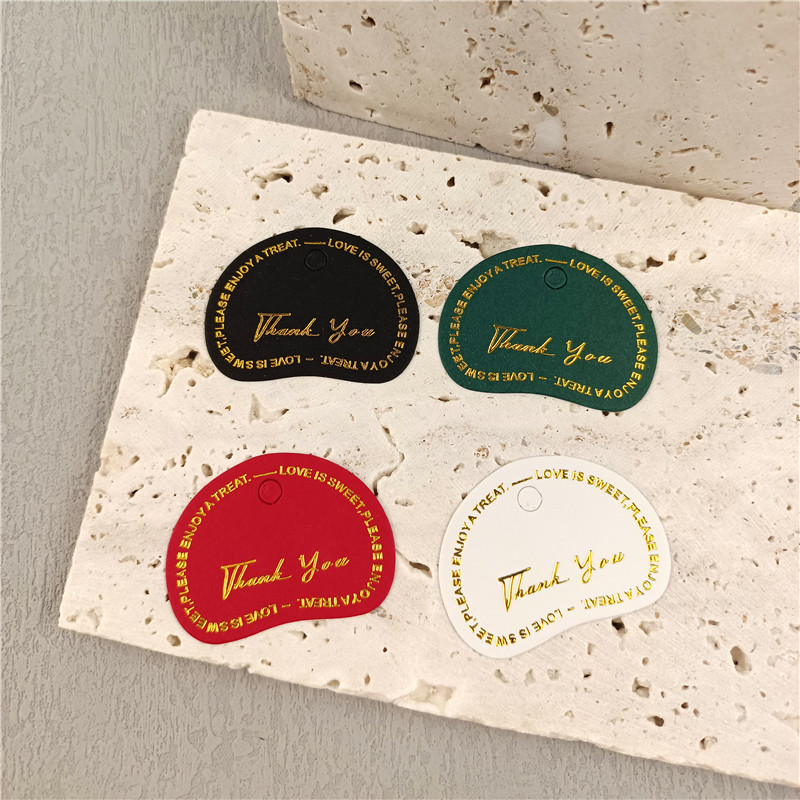 Free Design 4 Colors  Beans Shape Custom Paper Hangtag for Garment Hangtag with Gold Foil Thank you
