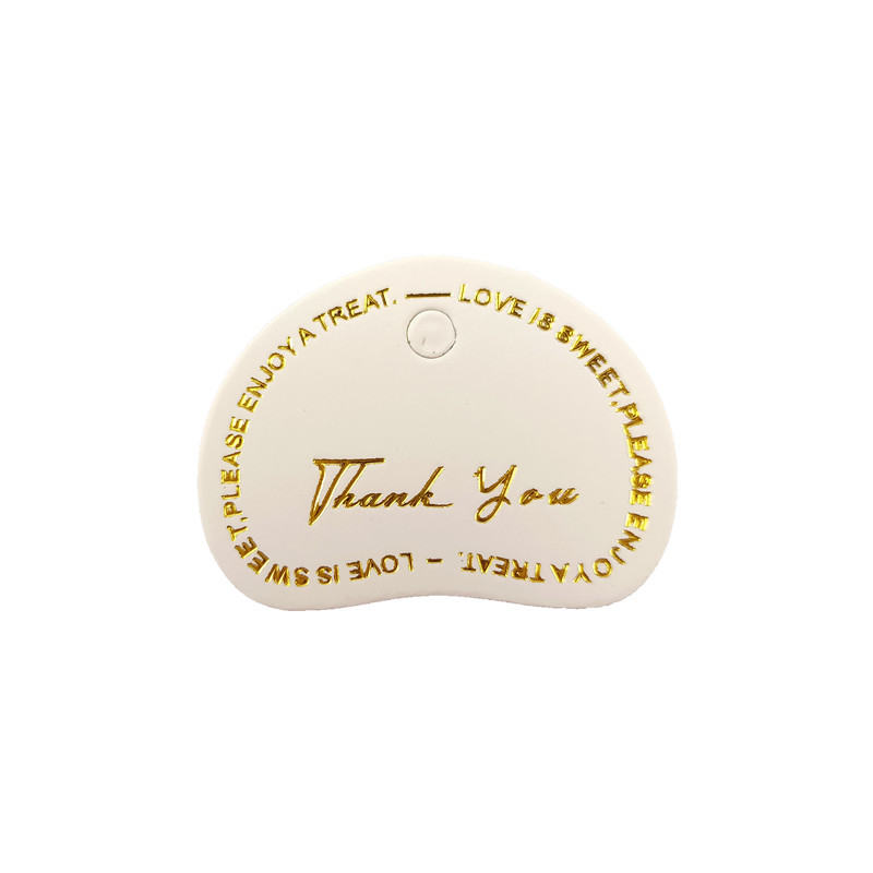 Free Design 4 Colors  Beans Shape Custom Paper Hangtag for Garment Hangtag with Gold Foil Thank you