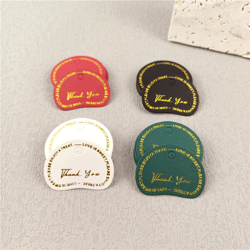 Free Design 4 Colors  Beans Shape Custom Paper Hangtag for Garment Hangtag with Gold Foil Thank you