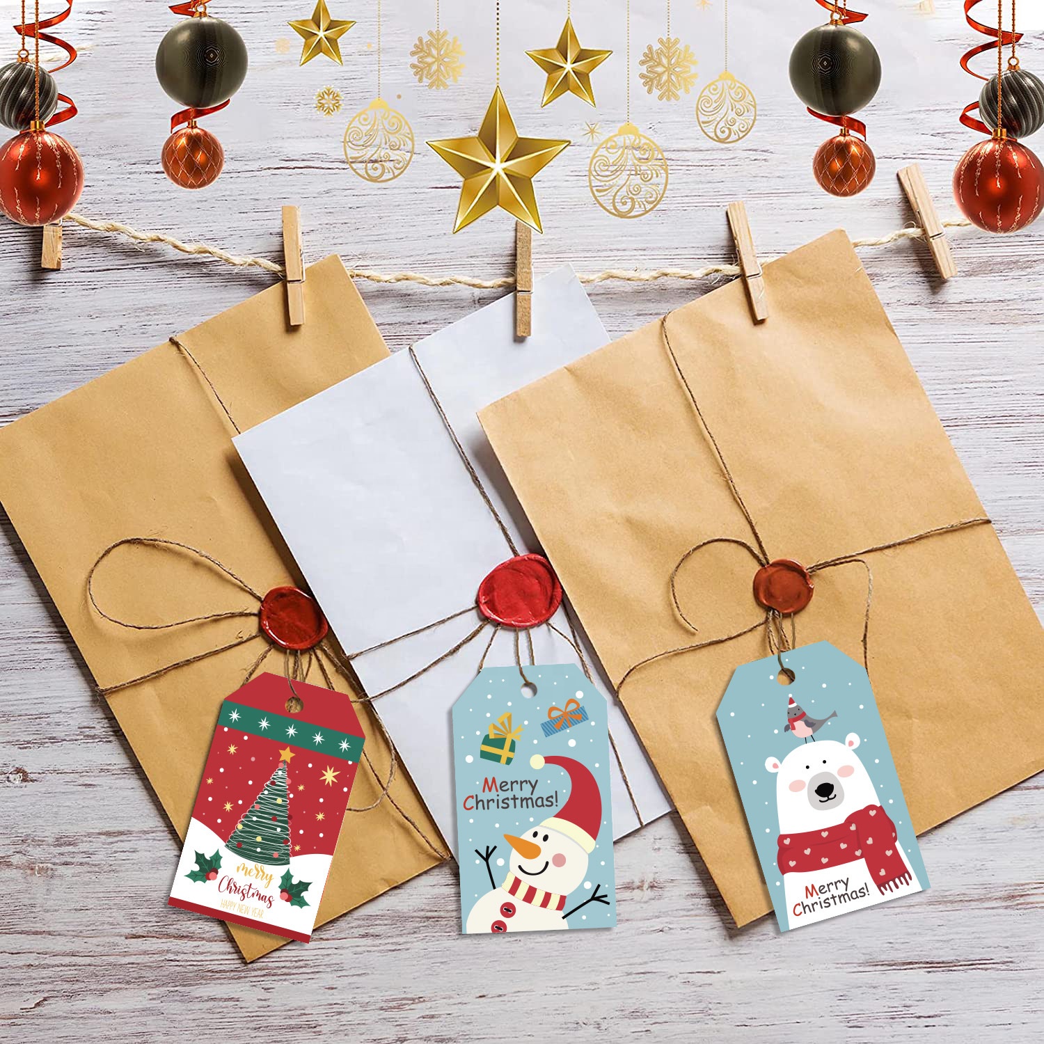 Gordon Ribbon 50 sheets/pack wholesale with 10 m twine color printed Christmas label hanging tag gift packaging decoration